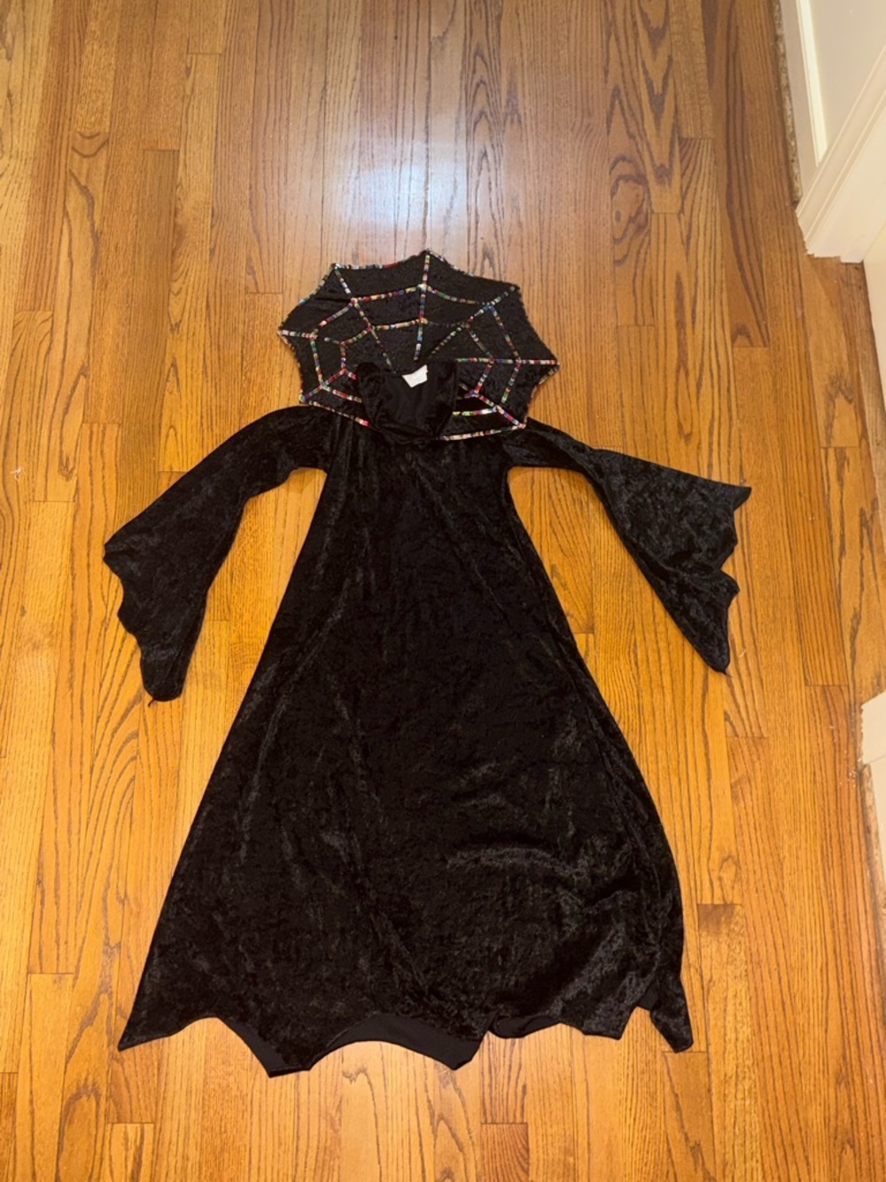 Spencer's Black Velvet Spiderweb Hooded Costume Dress